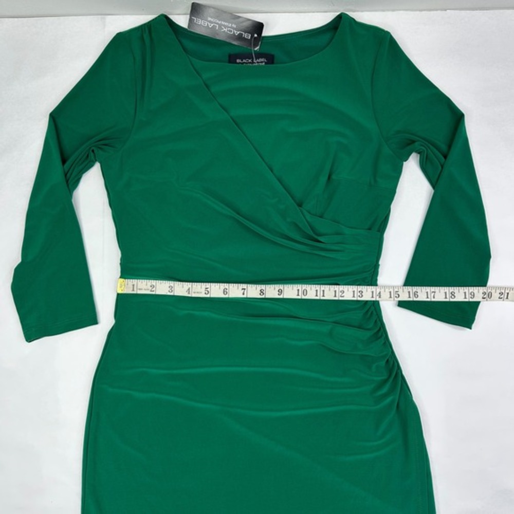 Black Label by Evan Picone NWT Emerald Green Ruched Sheath Dress 3/4 Sleeve 6 - Picture 12 of 15